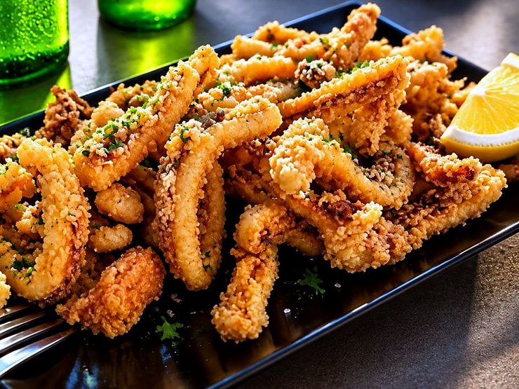 Rabas recién fritas, con limón y perejil, en el bar La Plaza